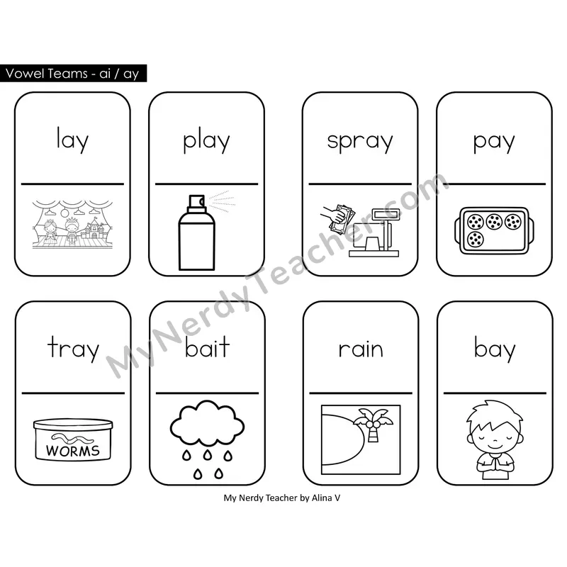 Vowel Teams ai, ay Dominos (Black & White)
