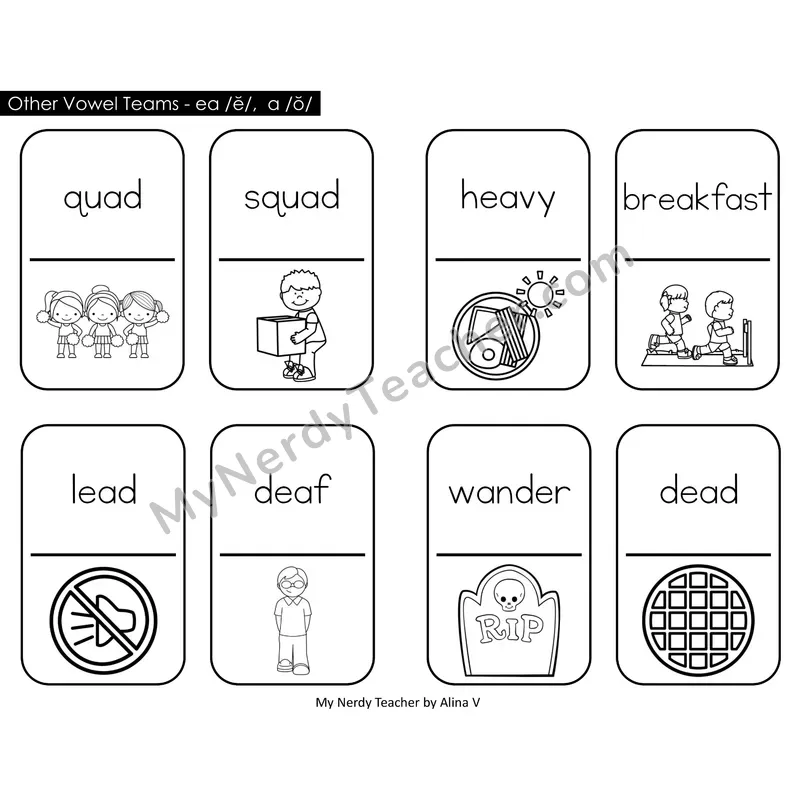 Other Vowel Teams ea short e, a short o Dominos (Black & White)