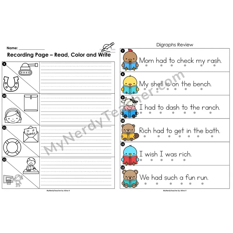 Read the Room Sentences — digraphs review (sh, ch, th, wh)