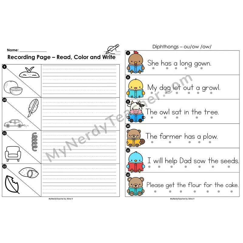Read the Room Sentences — diphthongs ou/ow