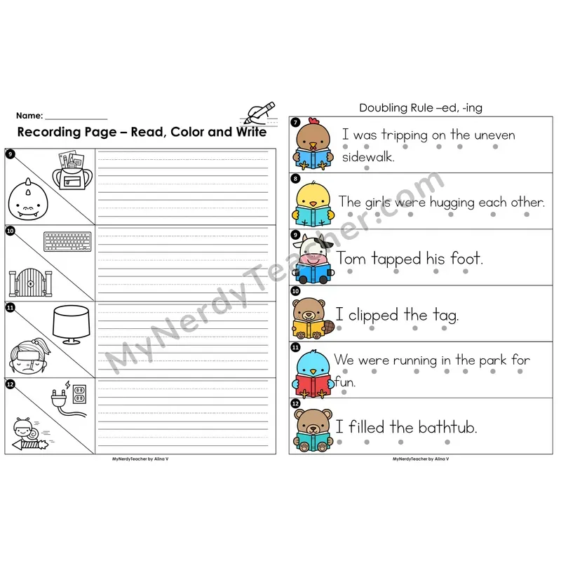 Read the Room Sentences — doubling rule with -ed/-ing