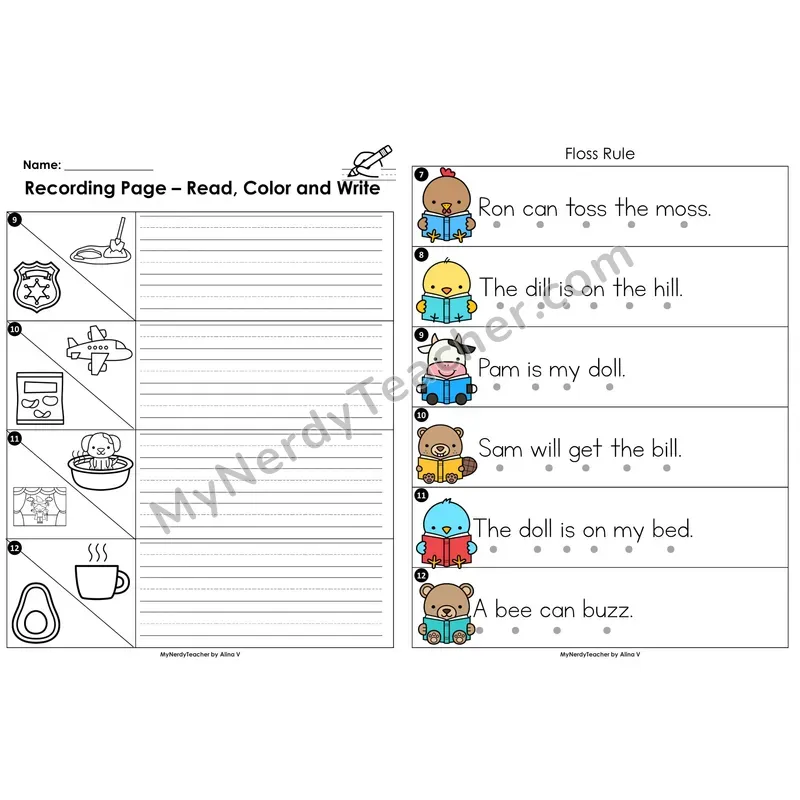 Read the Room Sentences — floss rule (ff, ll, ss, zz)