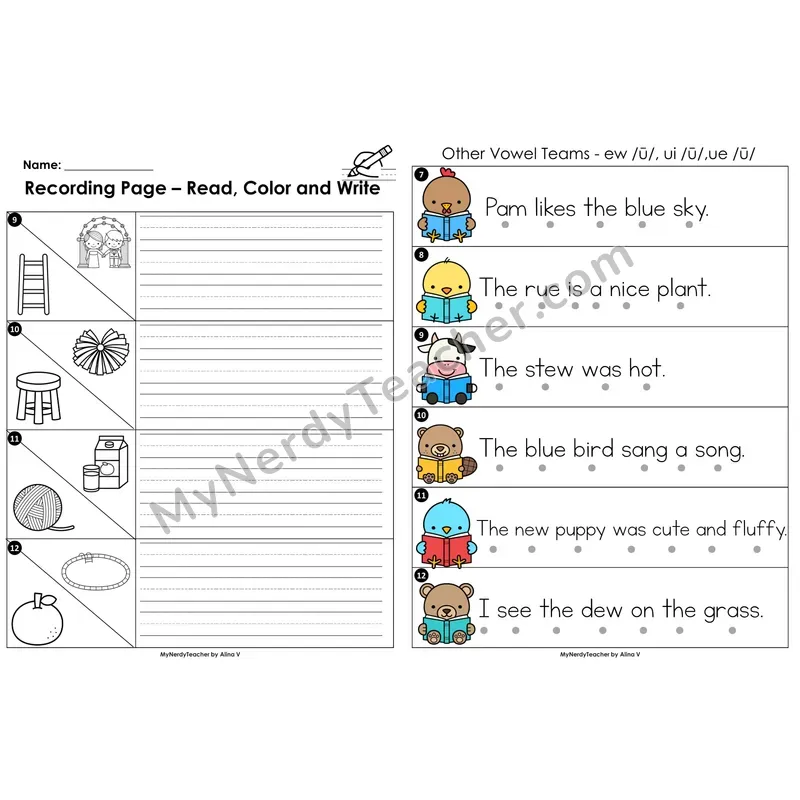 Read the Room Sentences — other vowel teams ew/ui/ue