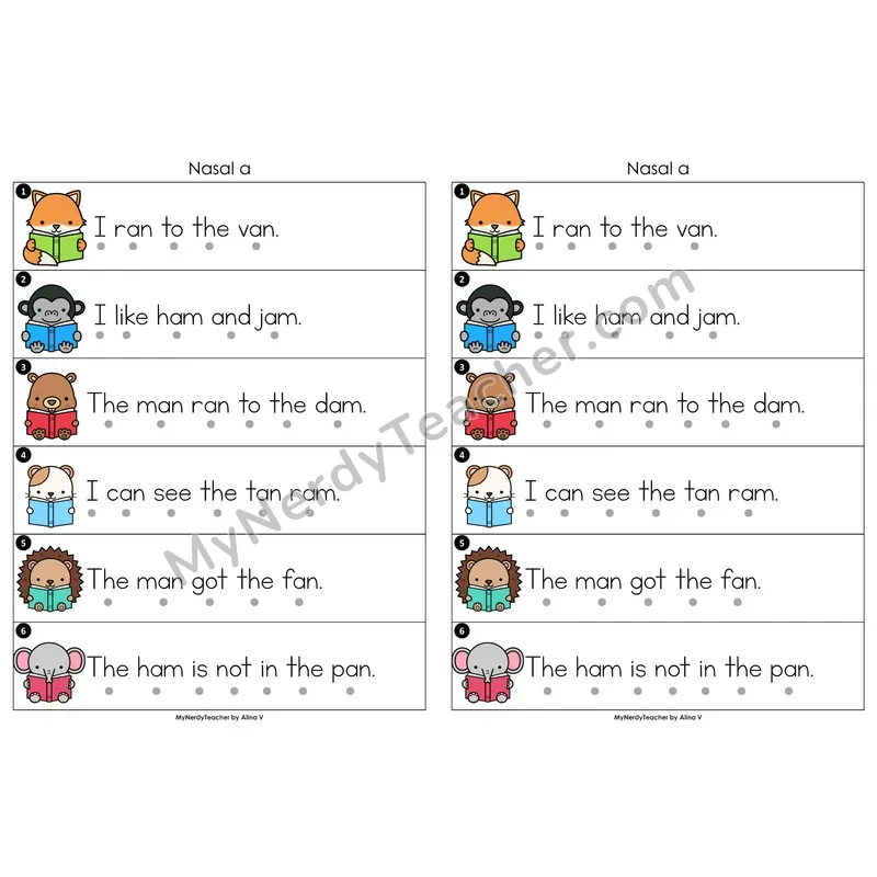 Read the Room Sentences — nasal A (am, an) glued sounds
