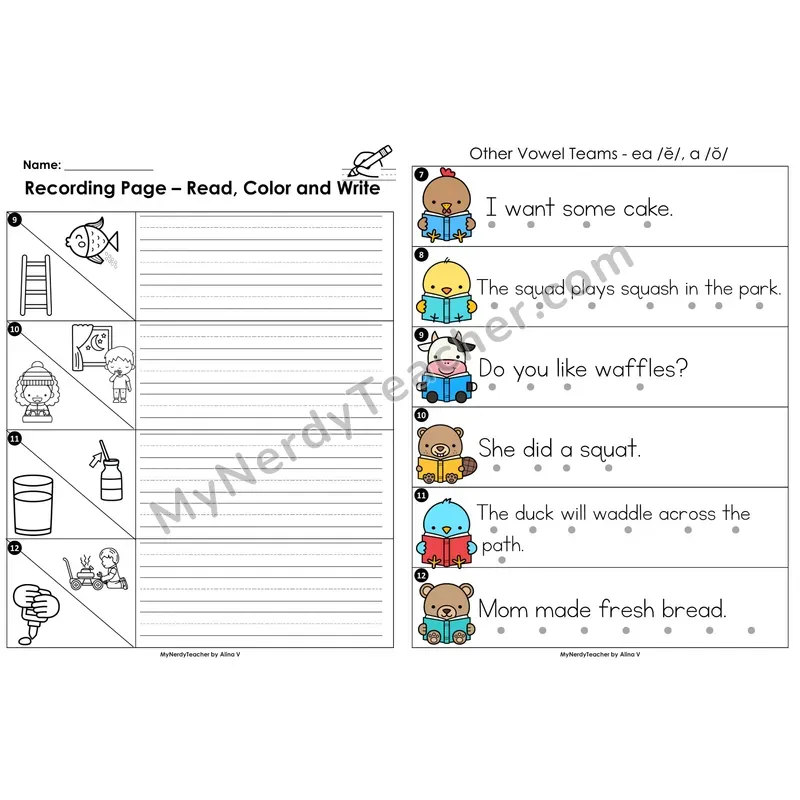 Read the Room Sentences — other vowel team ea (short a sound)