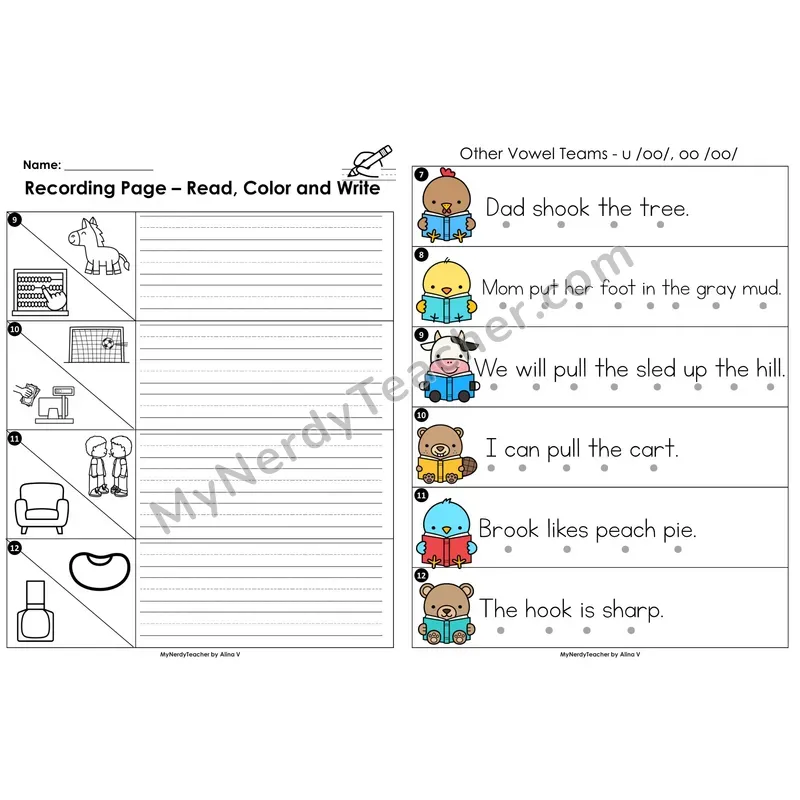 Read the Room Sentences — other vowel team oo (short sound)