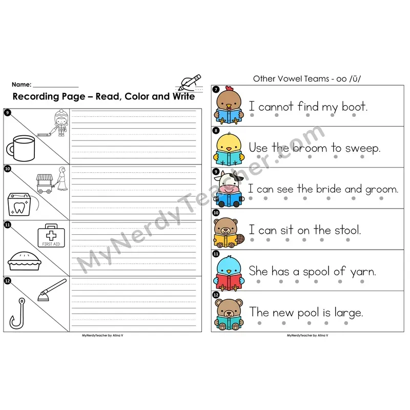 Read the Room Sentences — other vowel team oo (long sound)