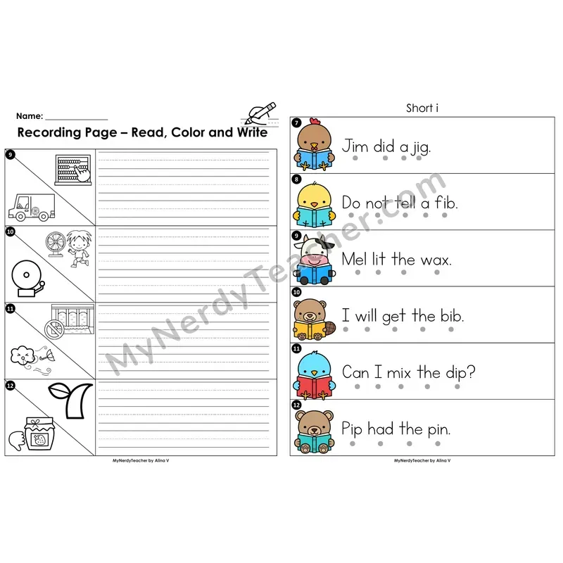 Read the Room Sentences — short i CVC words