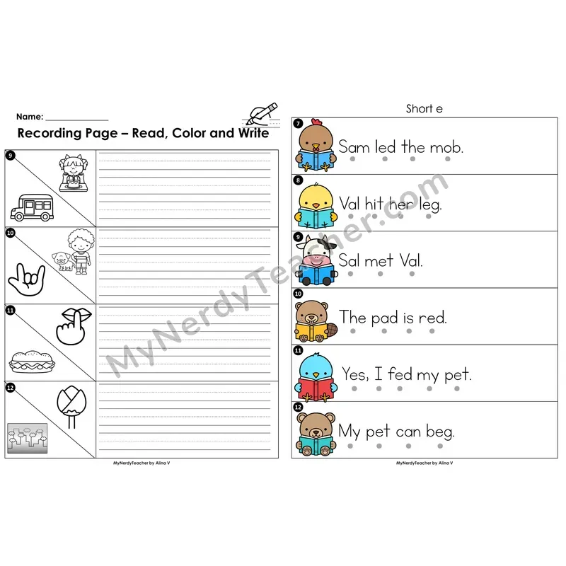Read the Room Sentences — short e CVC words