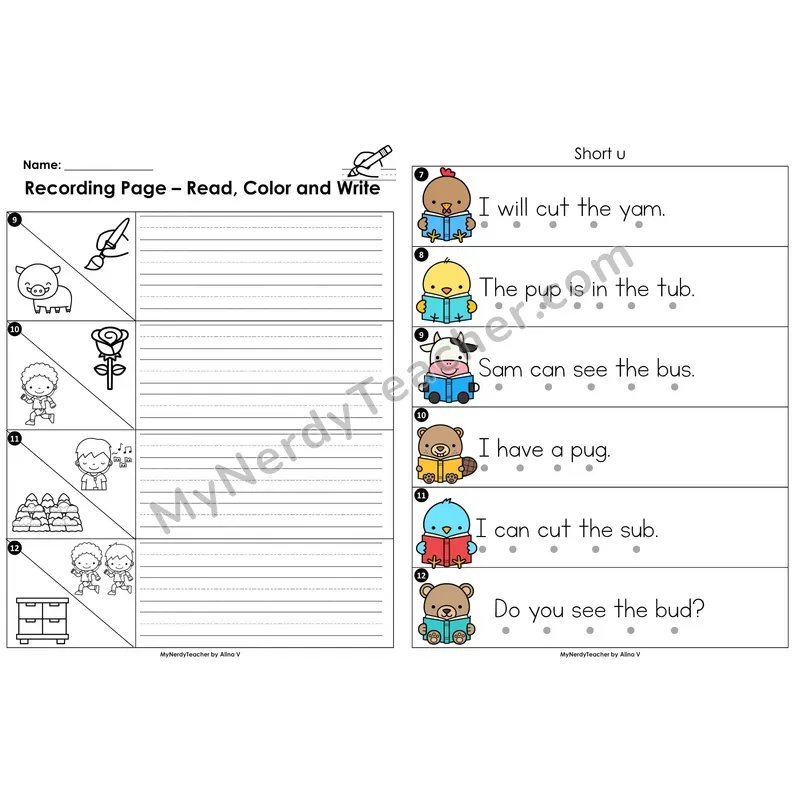 Read the Room Sentences — short u CVC words