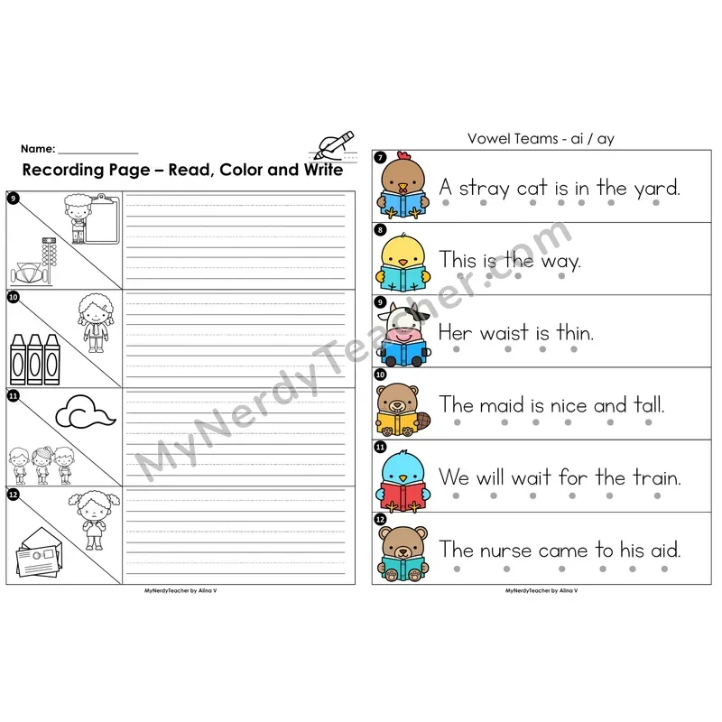 Read the Room Sentences — vowel teams ai/ay (long a)