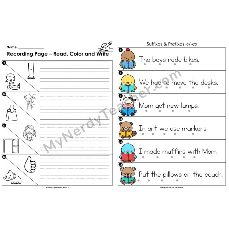 Read the Room Sentences — suffixes -s/-es (plurals)