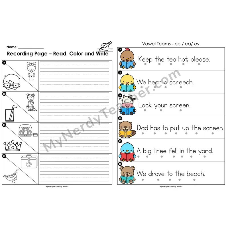 Read the Room Sentences — vowel teams ee/ea/ey (long e)