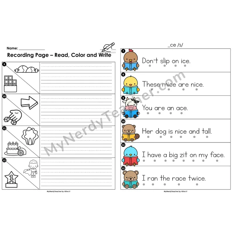 Read the Room Sentences — soft c (_ce) spelling pattern