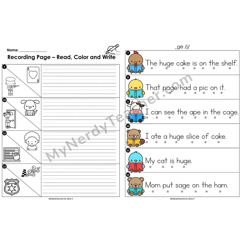 Read the Room Sentences — soft g (_ge) spelling pattern