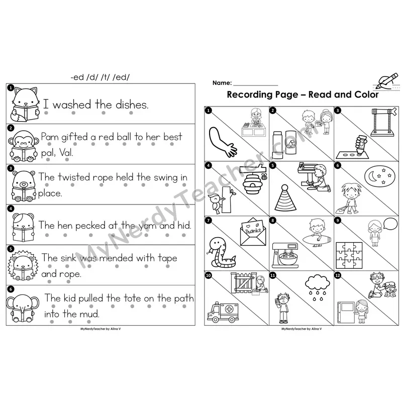 Read the Room Sentences — suffix -ed (Black and White)