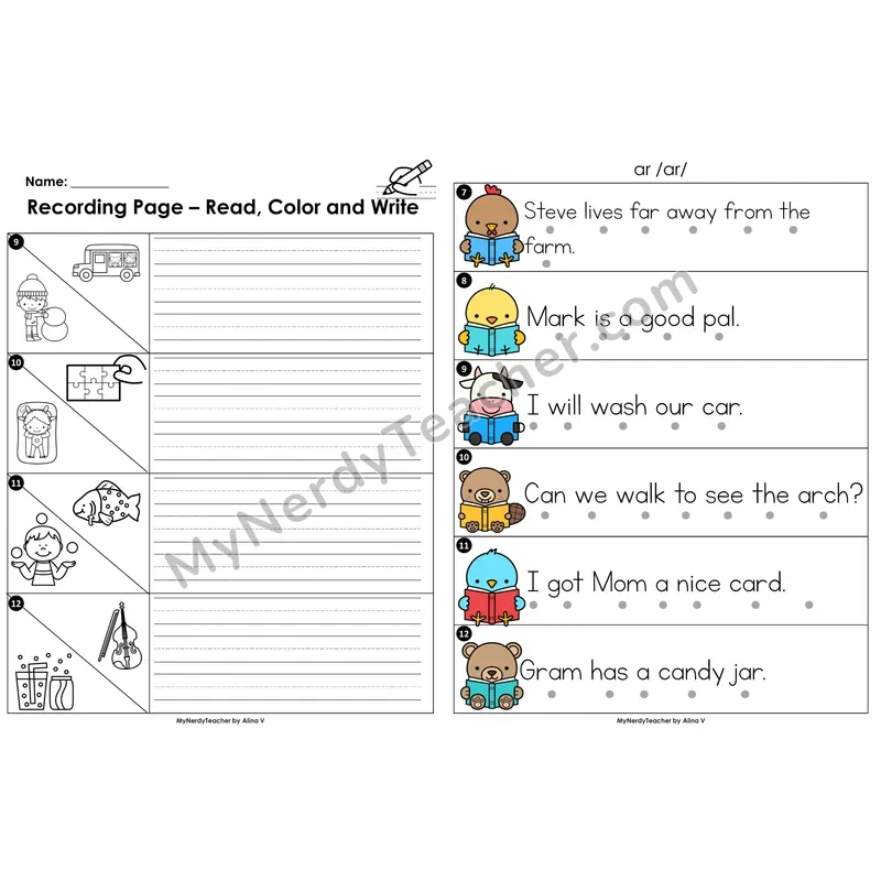 Read the Room Sentences — r-controlled vowel ar