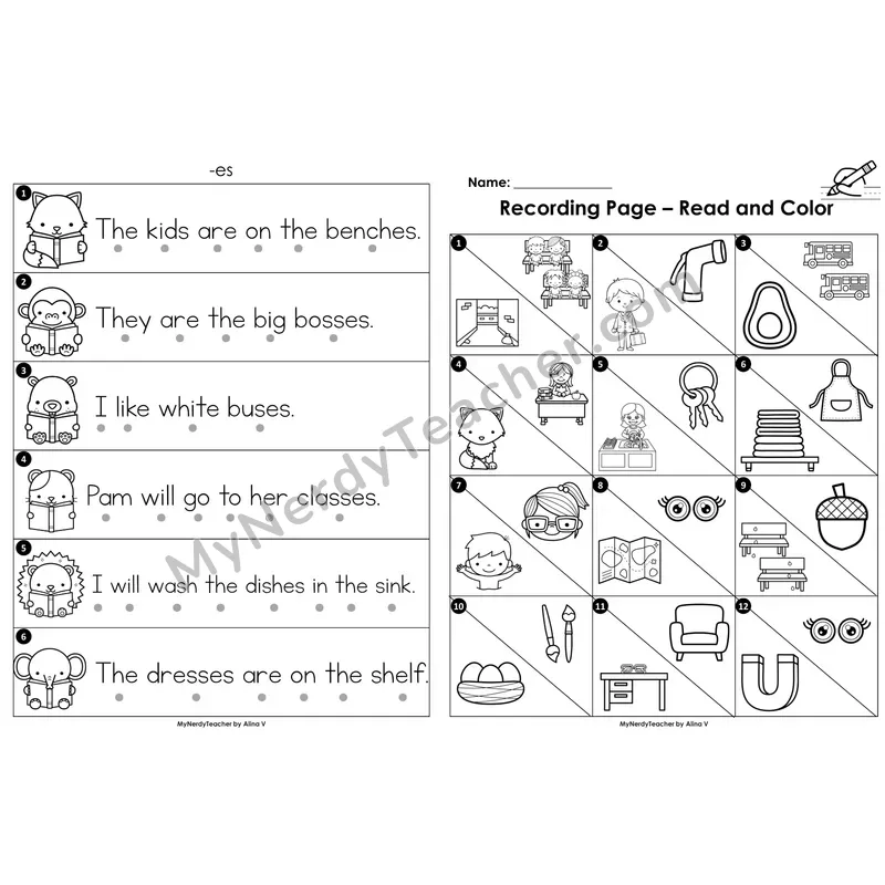 Read the Room Sentences — suffix -es (Black and White)