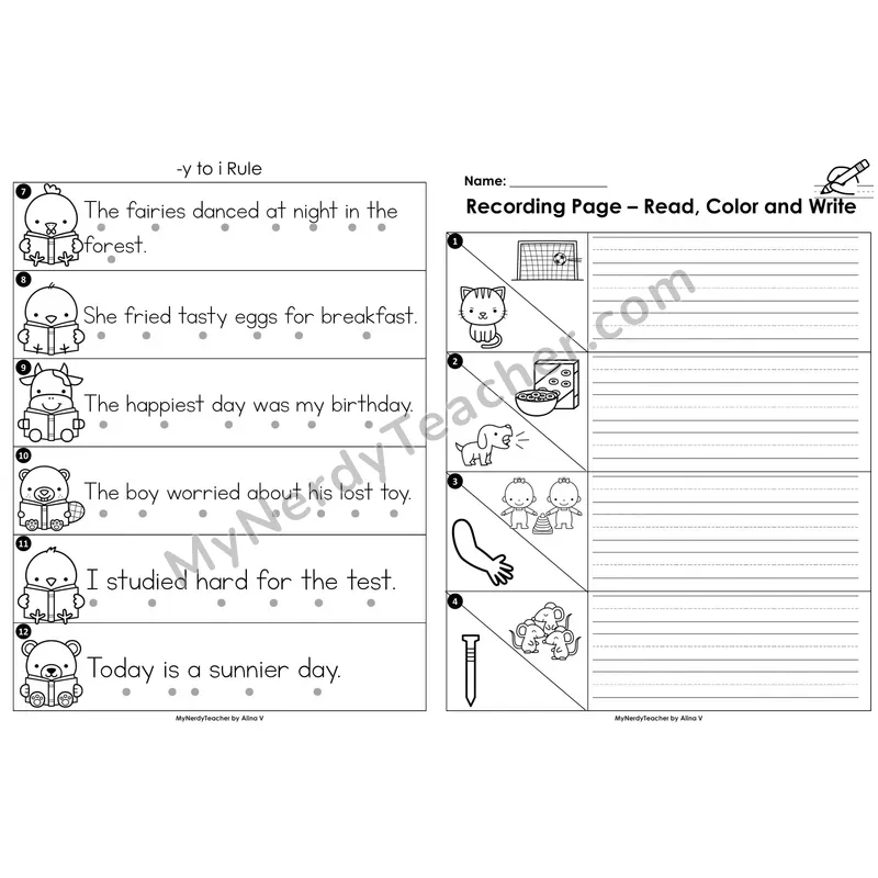 Read the Room Sentences — y-to-i rule (Black and White)