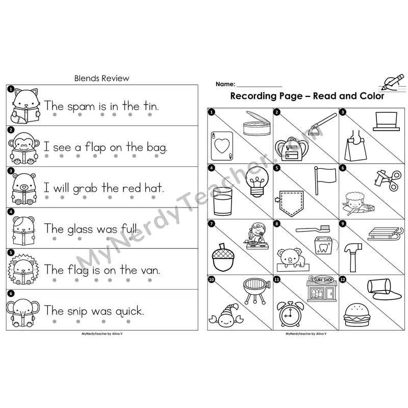 Read the Room Sentences — consonant blends review (Black and White)