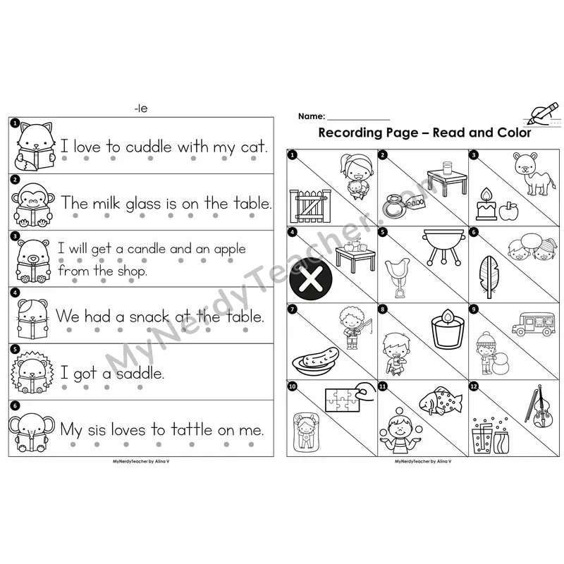 Read the Room Sentences — consonant -le syllable (Black and White)