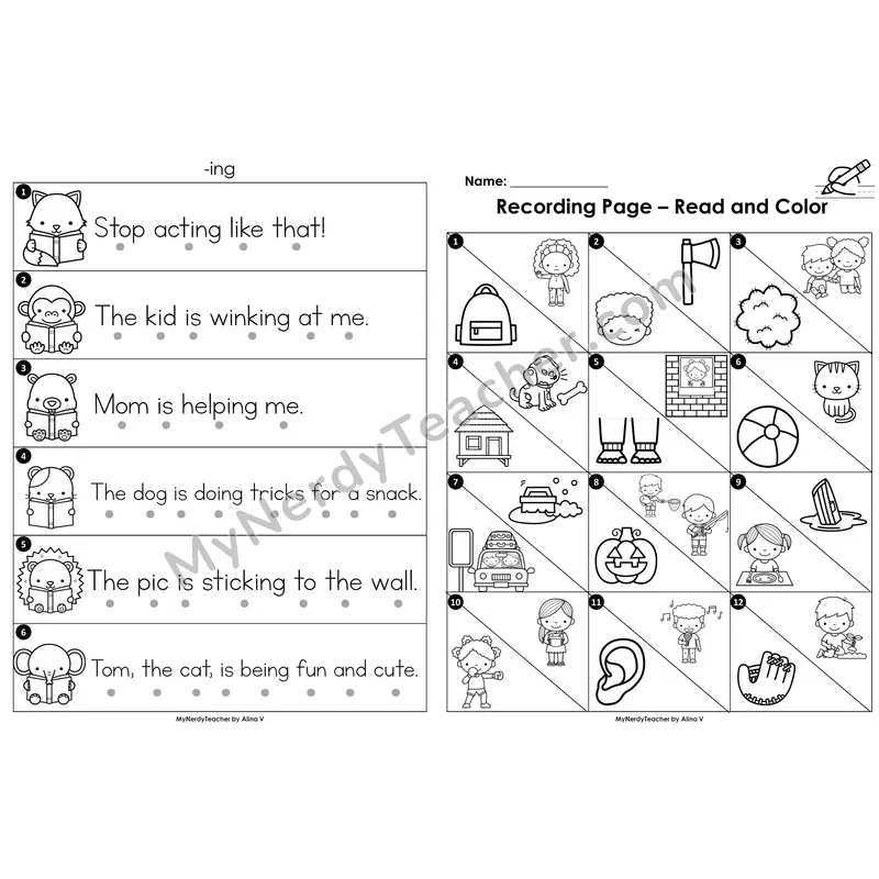 Read the Room Sentences — suffix -ing (Black and White)