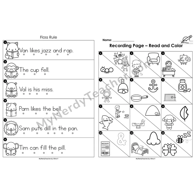 Read the Room Sentences — floss rule (ff, ll, ss, zz) (Black and White)