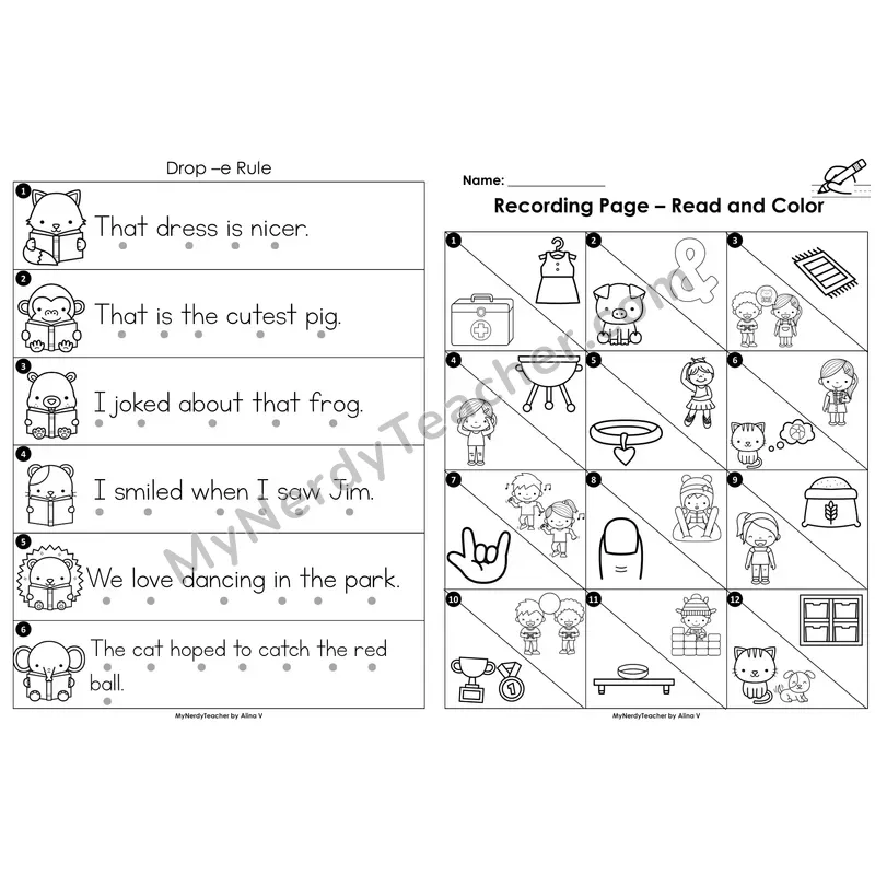 Read the Room Sentences — drop-e rule (Black and White)