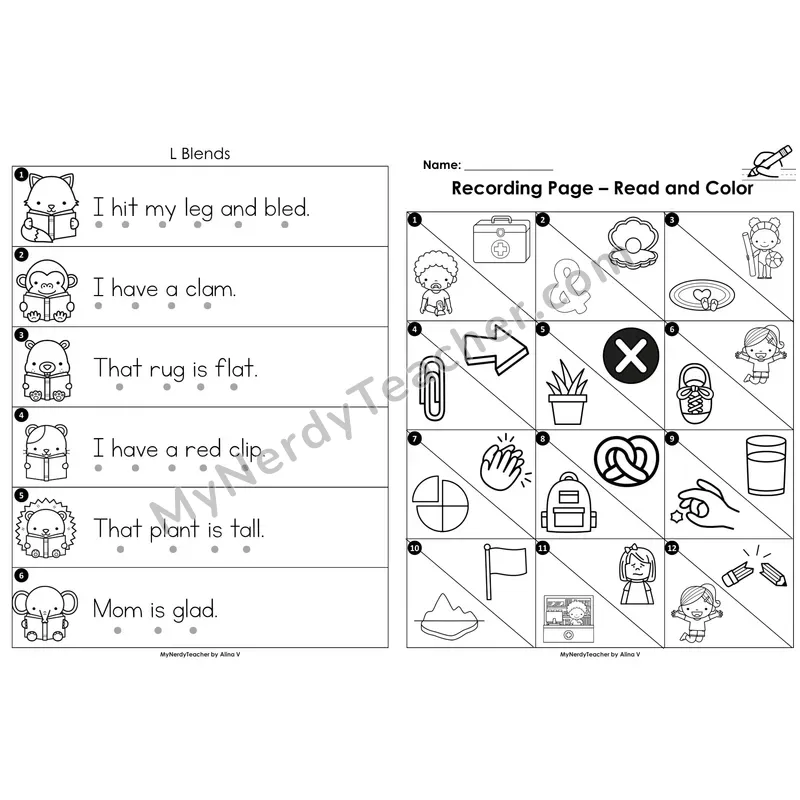 Read the Room Sentences — L blends (Black and White)