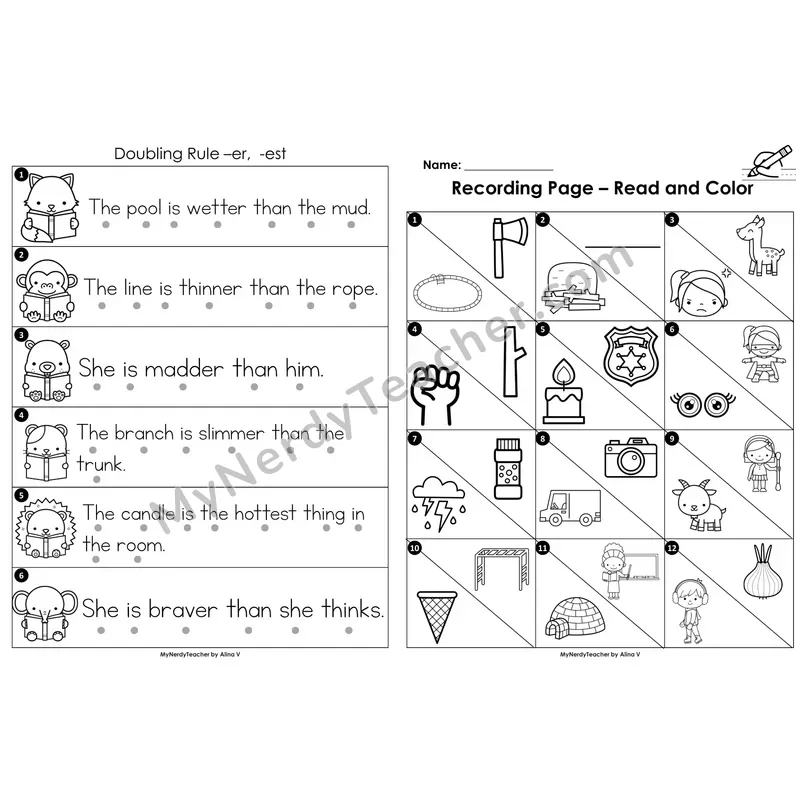 Read the Room Sentences — doubling rule with -er/-est (Black and White)