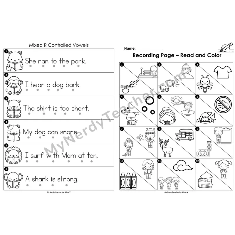 Read the Room Sentences — mixed r-controlled vowels review BW