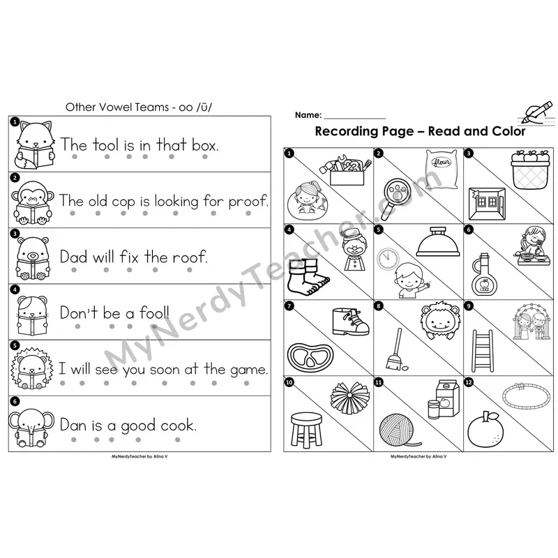 Read the Room Sentences — other vowel team oo (long sound) BW