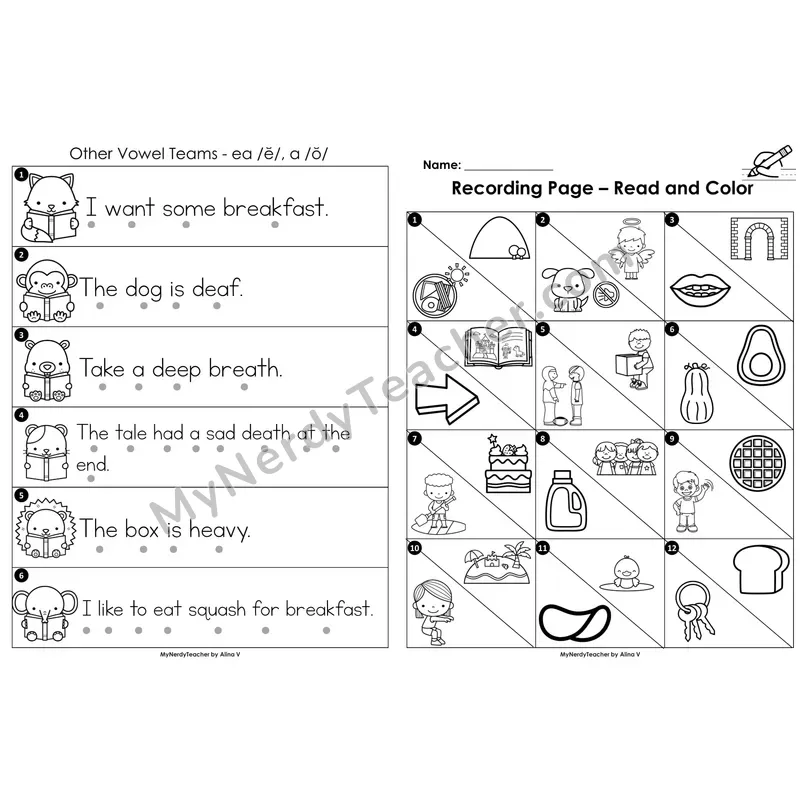 Read the Room Sentences — other vowel team ea (short a sound) BW