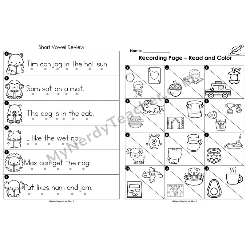 Read the Room Sentences — short vowel review (Black and White)