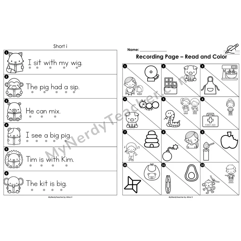Read the Room Sentences — short i CVC words (Black and White)