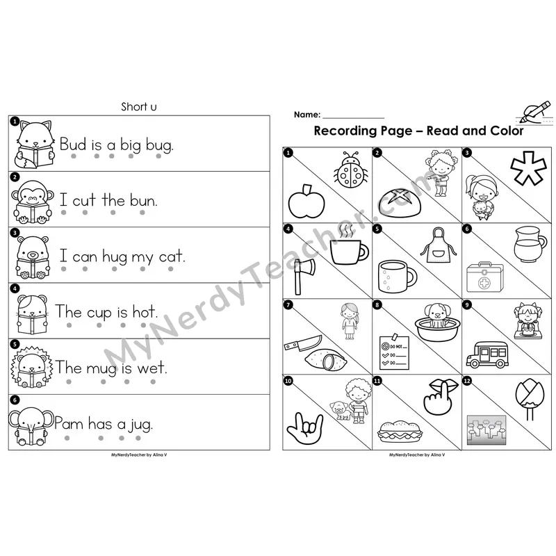Read the Room Sentences — short u CVC words (Black and White)