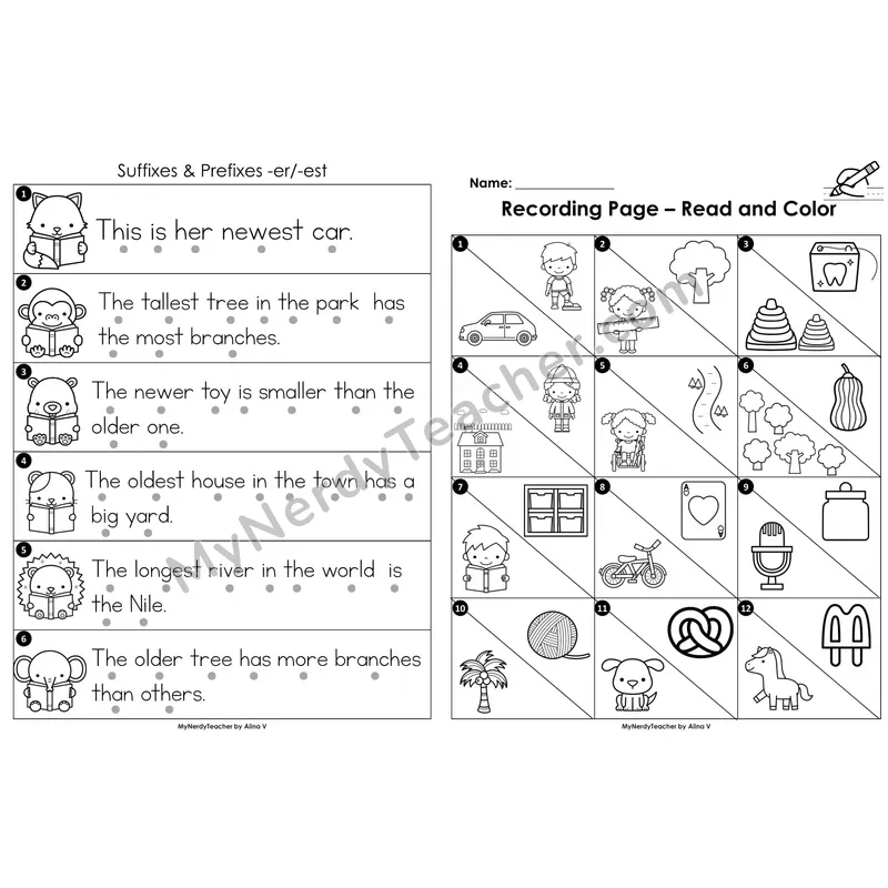 Read the Room Sentences — suffixes -er/-est (Black and White)
