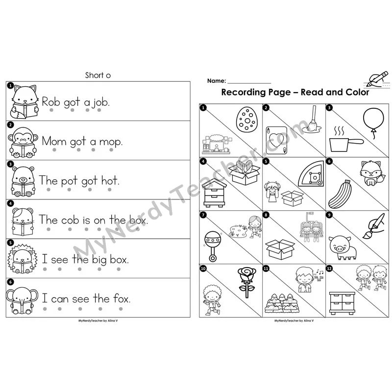 Read the Room Sentences — short o CVC words (Black and White)