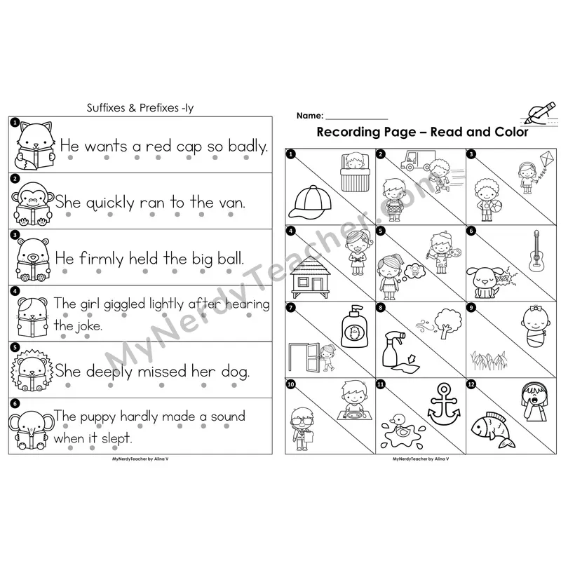 Read the Room Sentences — suffix -ly (Black and White)