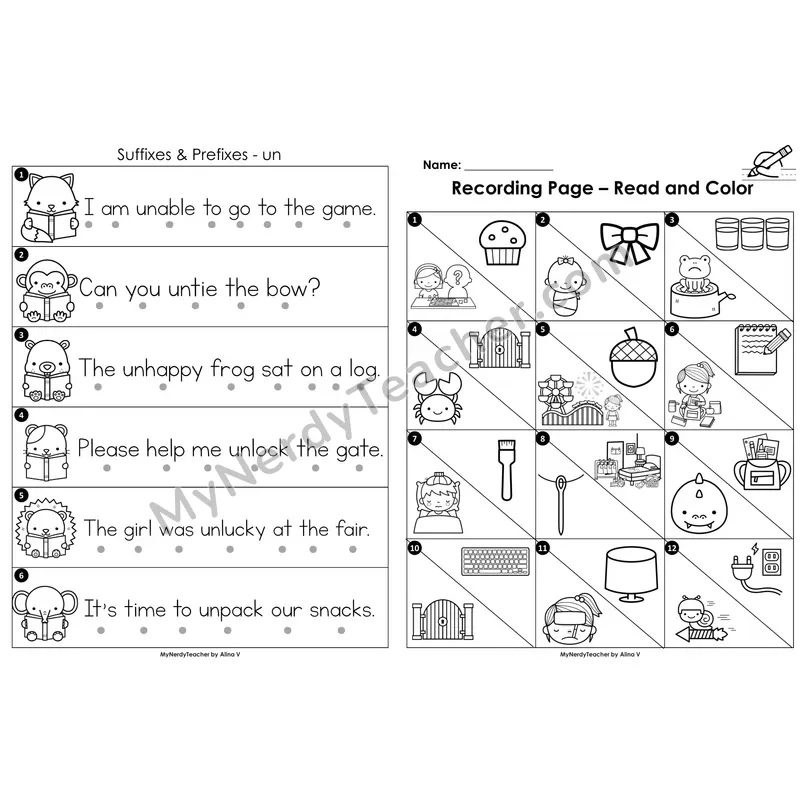 Read the Room Sentences — prefix un- (Black and White)