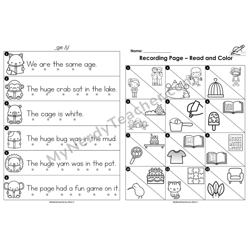 Read the Room Sentences — soft g (_ge) spelling pattern (Black and White)