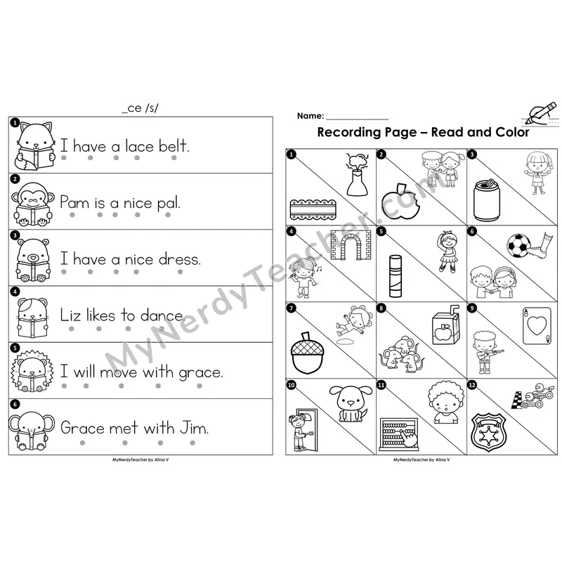 Read the Room Sentences — soft c (_ce) spelling pattern (Black and White)