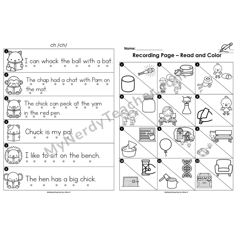 Read the Room Sentences — digraph ch (Black and White)