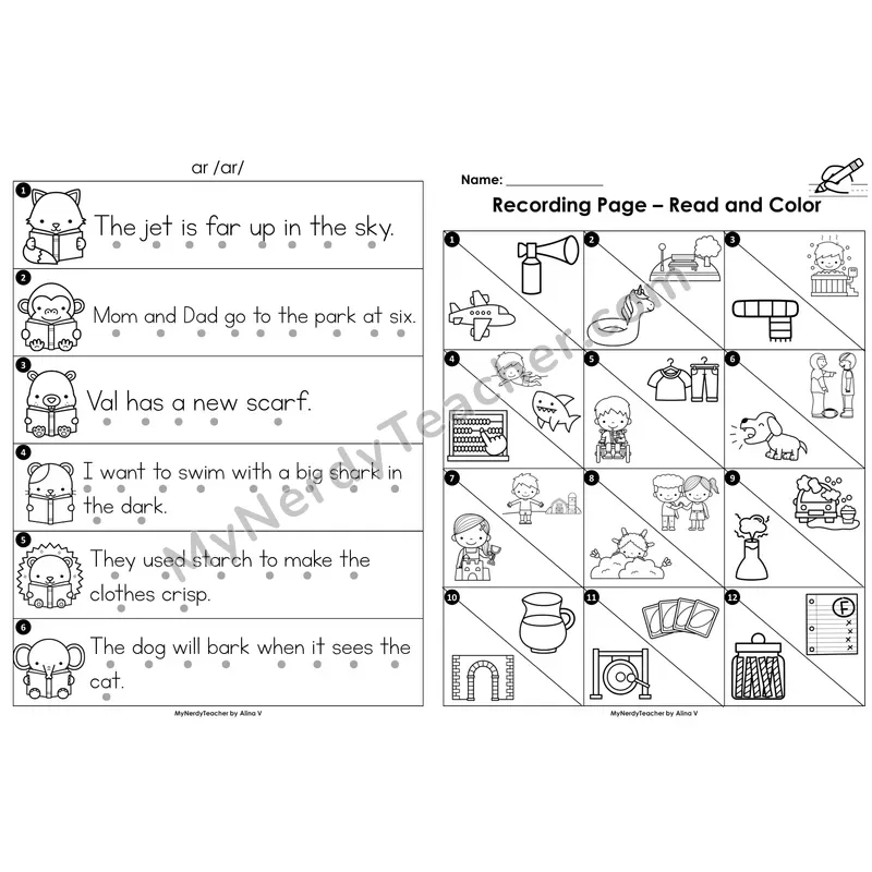 Read the Room Sentences — r-controlled vowel ar (Black and White)