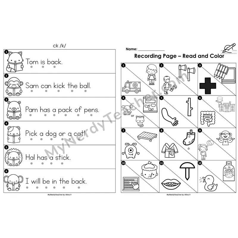 Read the Room Sentences — ck ending (Black and White)