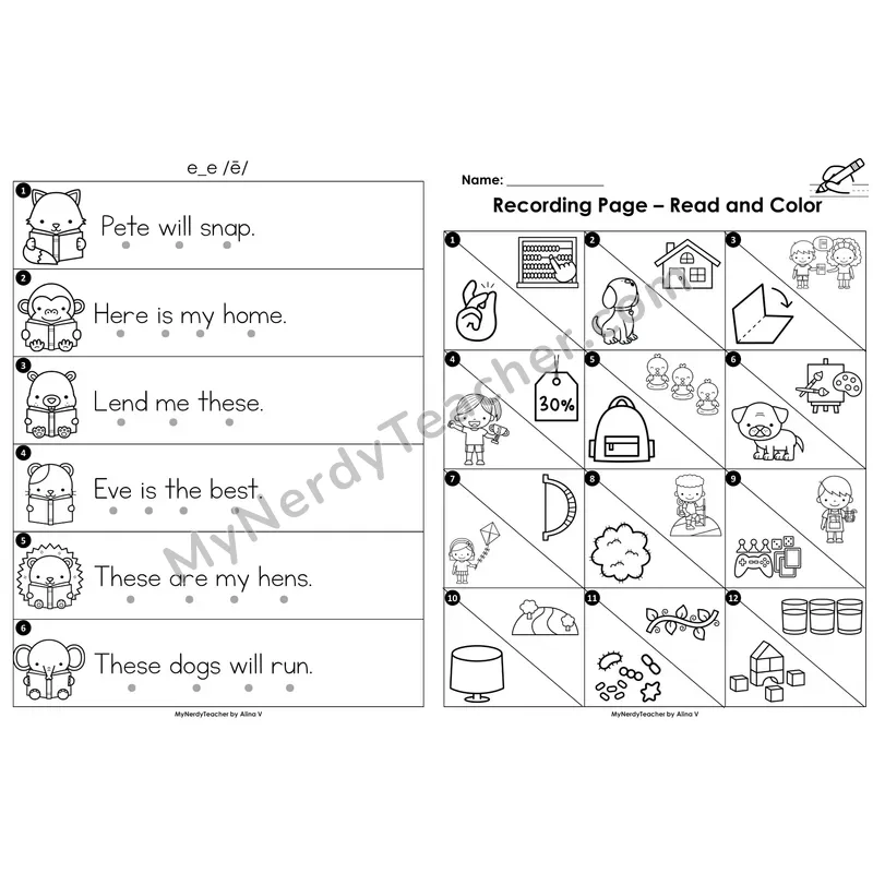 Read the Room Sentences — e_e (long e) CVCe (Black and White)