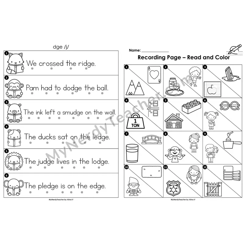 Read the Room Sentences — dge ending (Black and White)