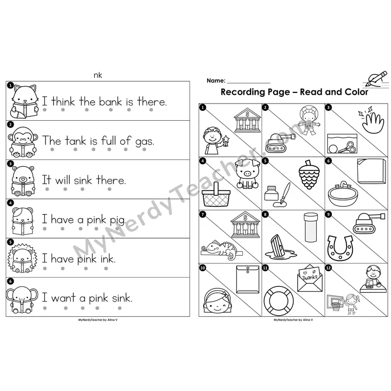 Read the Room Sentences — digraph nk (Black and White)