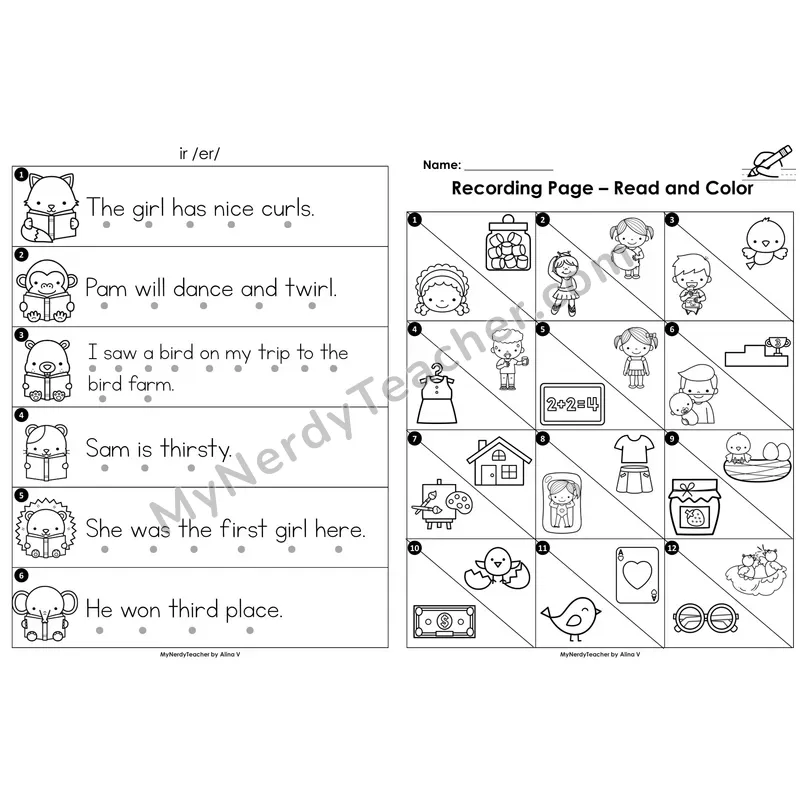 Read the Room Sentences — r-controlled vowel ir (Black and White)
