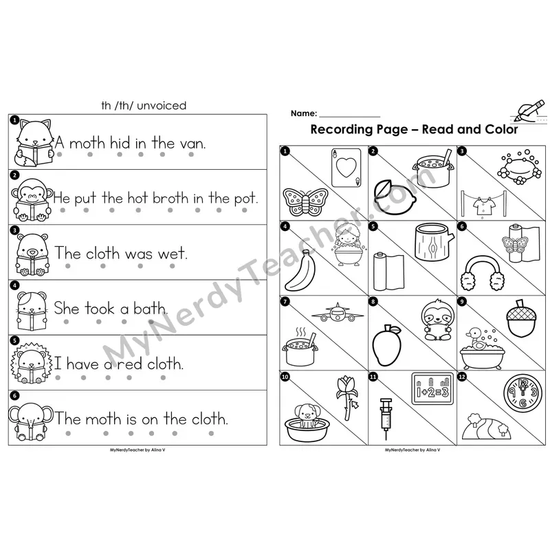 Read the Room Sentences — unvoiced th digraph (Black and White)